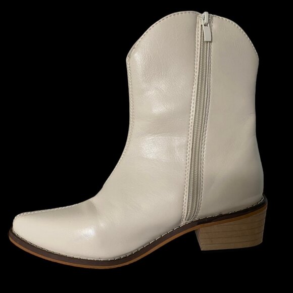 Ankle Bootie Women's Size 35 US 4. 5 Polyurethane Cream Zipper Pointed Toe - Picture 12 of 16